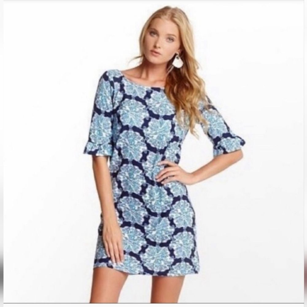 Lilly Pulitzer Somerset Stretch‎ Shirt Dress Hey Sailor Blue Print Size XSmall